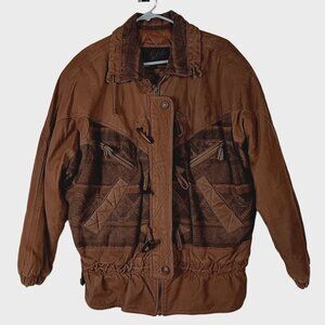 Vintage Winlit Leather Bomber Jacket Womens M Brown Western Southwestern Aztec